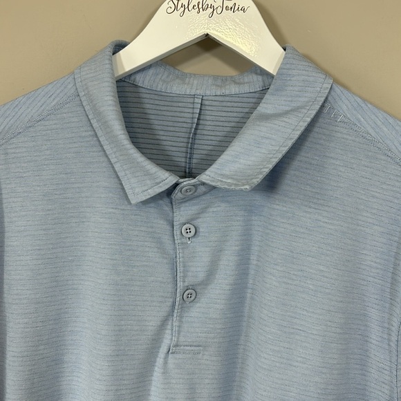 Lululemon Mens Evolution Short Sleeve Polo Shirt Pique Heathered Blue Linen - Picture 2 of 13